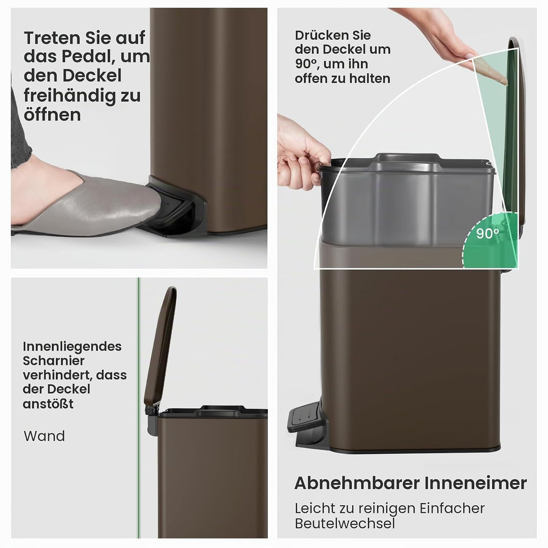 Cesun Badezimmer-Mülleimer mit Deckel, klein, sanft schliessend, Trittpedal, 6 Liter, Edelstahl-Müll