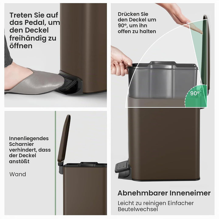 Cesun Badezimmer-Mülleimer mit Deckel, klein, sanft schliessend, Trittpedal, 6 Liter, Edelstahl-Müll
