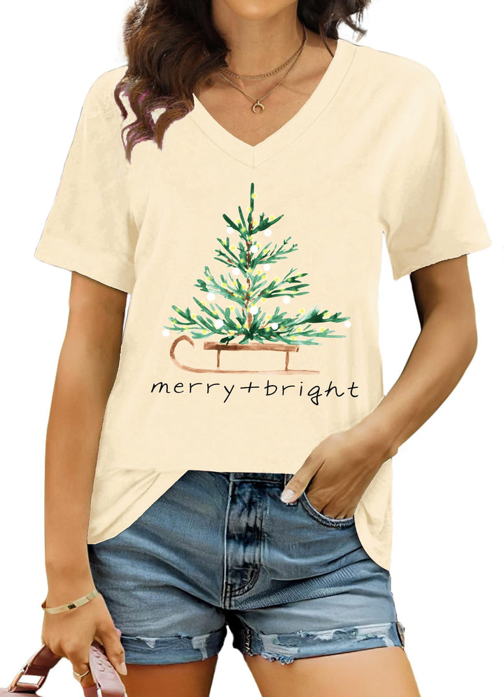 hohololo Weihnachts Tshirt Damen Christmas Shirt Merry Christmas V-Ausschnitt-T-Shirt, S