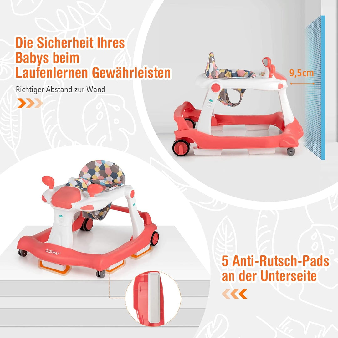 GOPLUS 2 in 1 Faltbarer Lauflernhilfe, Höhenverstellbare Lauflernwagen mit Licht, Musik & Einstellba