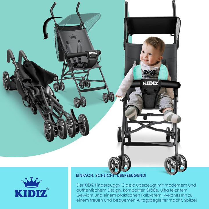 KIDIZ® Kinderwagen CITY Buggy Kinderbuggy klappbar Sportwagen Faltbar 360° 4-Zoll-Räder Inkl. Sonnen