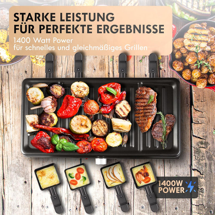 Clatronic RG 3757 Raclette-Grill, 1400 Watt, für bis zu 8 Personen, Grillfläche: ca. 42 x 21 cm, ele