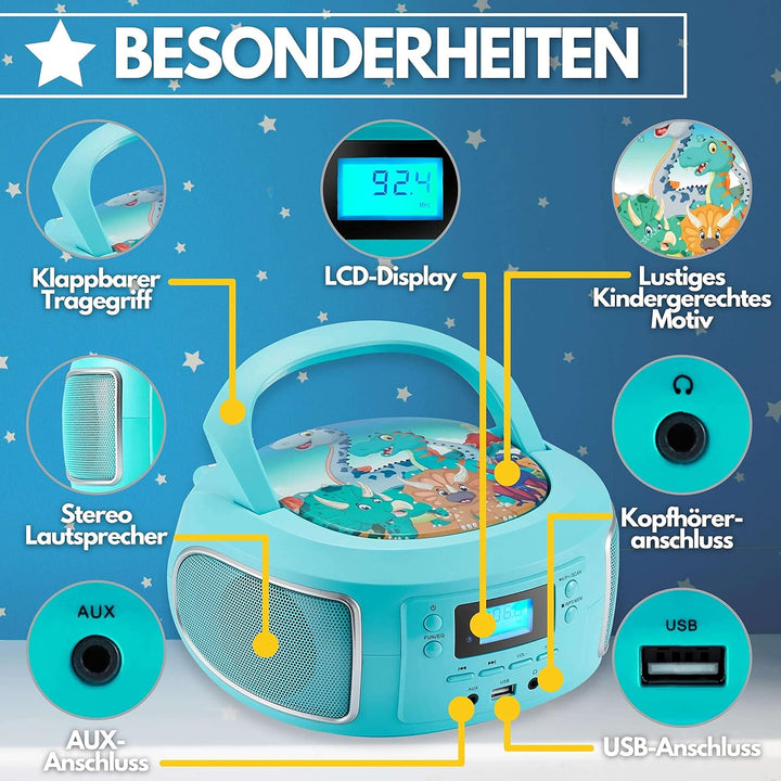 Tragbare Boombox | FM Radio | AUX-In | CD/CD-R | USB | Kopfhöreranschluss | Kompaktanlage | CD-Playe