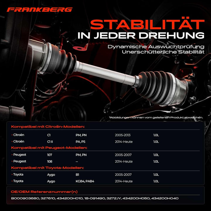 Frankberg Antriebswelle Vorne Links Kompatibel mit C1 PM PN 1.0L 2005-2013 C1 II PA PS 1.0L 2014-Heu