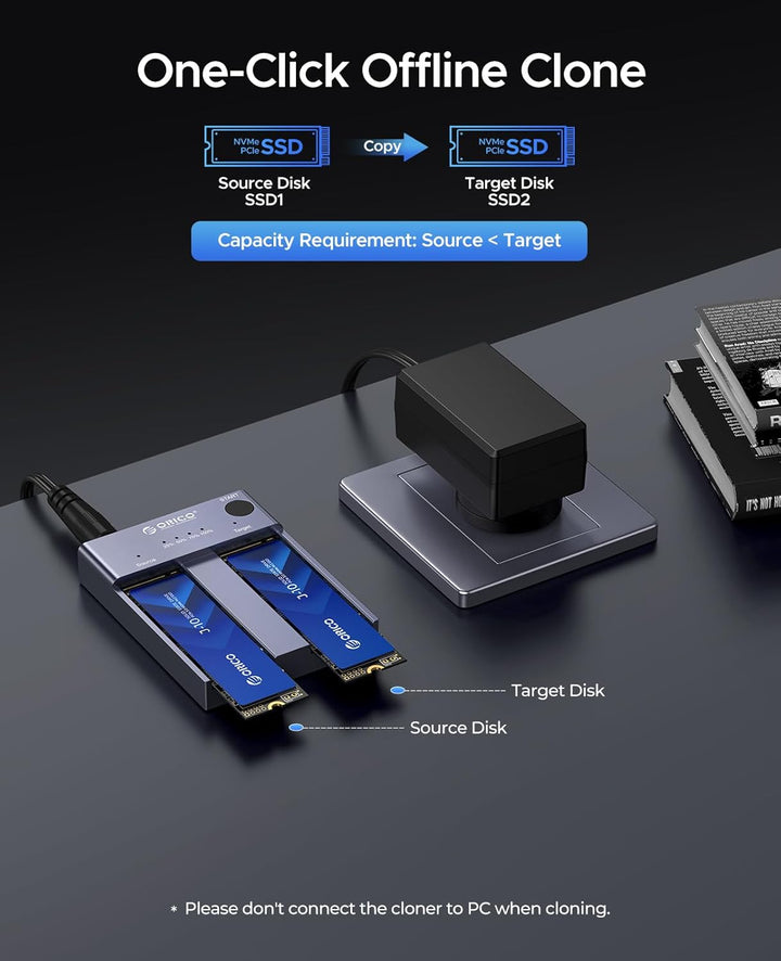 ORICO NVMe Clone Dockingstation M.2 Dual- Bay 10Gbit/s mit Offline-Clone Duplikatorfunktion ,USBC NV