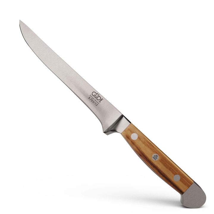 GÜDE Solingen - Ausbeinmesser flexibel geschmiedet, 13 cm, Olivenholz, ALPHA OLIVE, Doppelkropf, Han