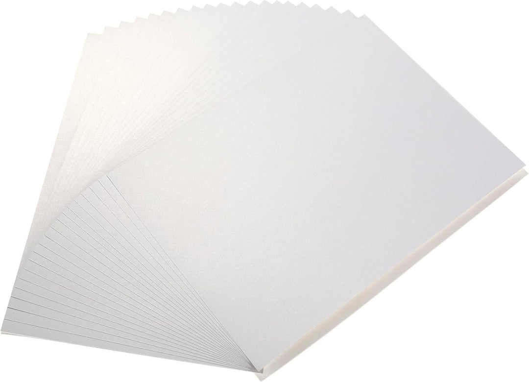 50 Blatt DIN A4 Perglanz-Papier Elfenbein Weiss-Metallic, Bastelpapier mit Perlmutt-Schimmer, 250 g/