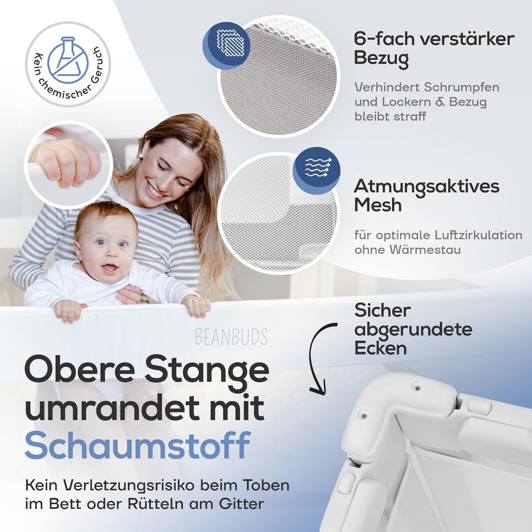 BEANBUDS® Bettgitter Rausfallschutz 180cm [1 Seite] - Bettschutzgitter Lattenrost & Boxspringbett -