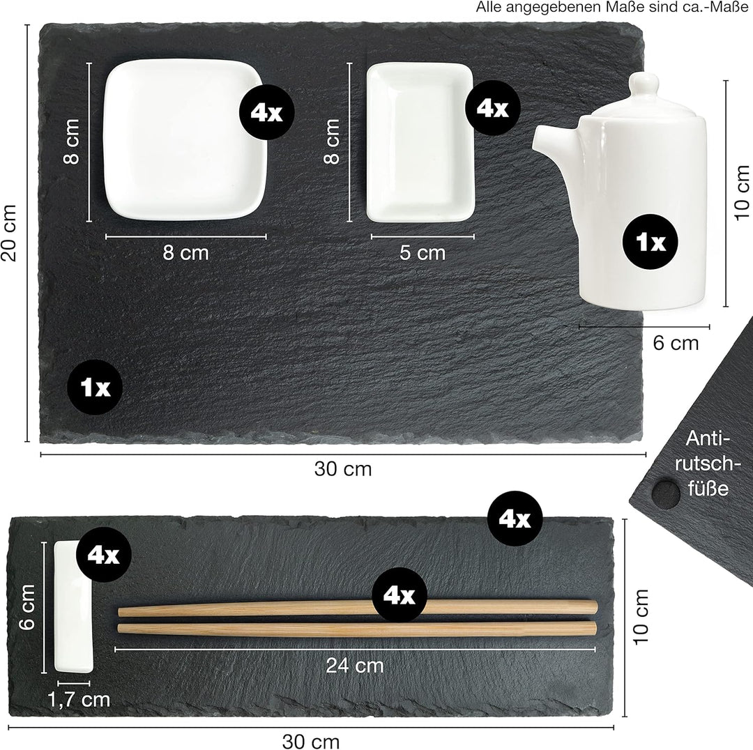 Moritz & Moritz 22-tlg. Sushi Geschirr Set für 4 Personen - Sushi Servierset mit 4x Sushi-Teller, 1x