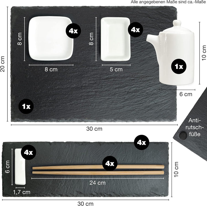 Moritz & Moritz 22-tlg. Sushi Geschirr Set für 4 Personen - Sushi Servierset mit 4x Sushi-Teller, 1x