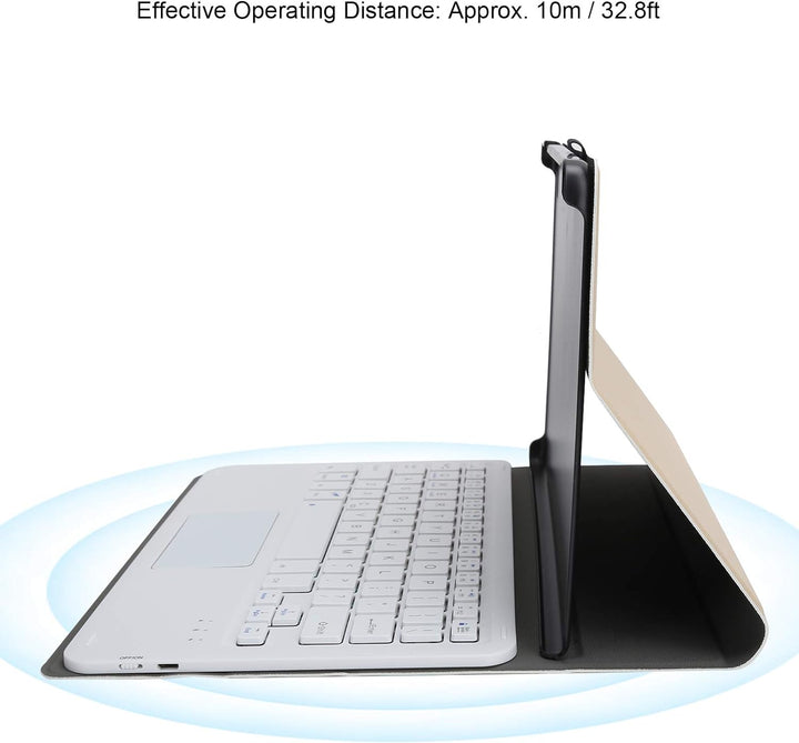 Bluetooth-Tastatur mit Abdeckung, Ultradünne Abnehmbare Kabellose Tastatur mit Touchpad + Ledertasch