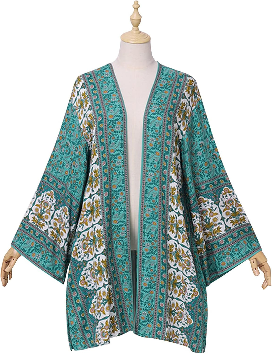 ZANZEA Damen Blumendruck Kimono Strickjacke Boho Strandkleid Pareos Poncho Sommer Strand Cardigan Bi