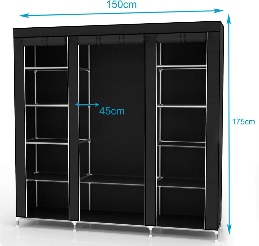 Faltschrank 150x175x45 cm in Raben SCHWARZ - mit Reissverschluss Stoffschrank Kleiderschrank mit Kle