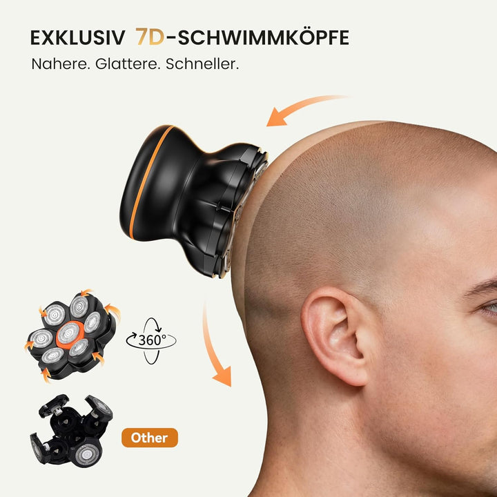 Glatzen Rasierer Herren,MAXGROOM 7D Glatzenrasierer, Wasserdichter Kopfrasierer Glatze,Magnetische K