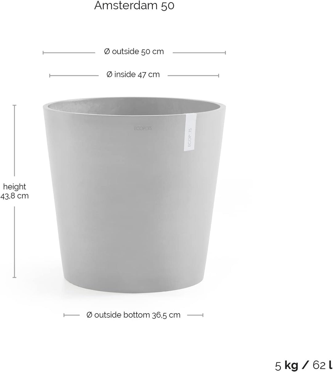 ECOPOTS Blumentopf Amsterdam Dunkel Grau - Durchmesser Ø 50 cm rund gross - Pflanzentopf aus Recycli