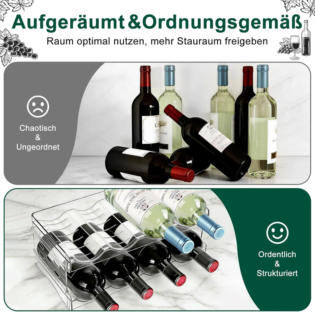 Stapelbarer Flaschenhalter – Für 8 Flaschen, geeignet für Kühlschrank, Schrank, Arbeitsplatte und Bü