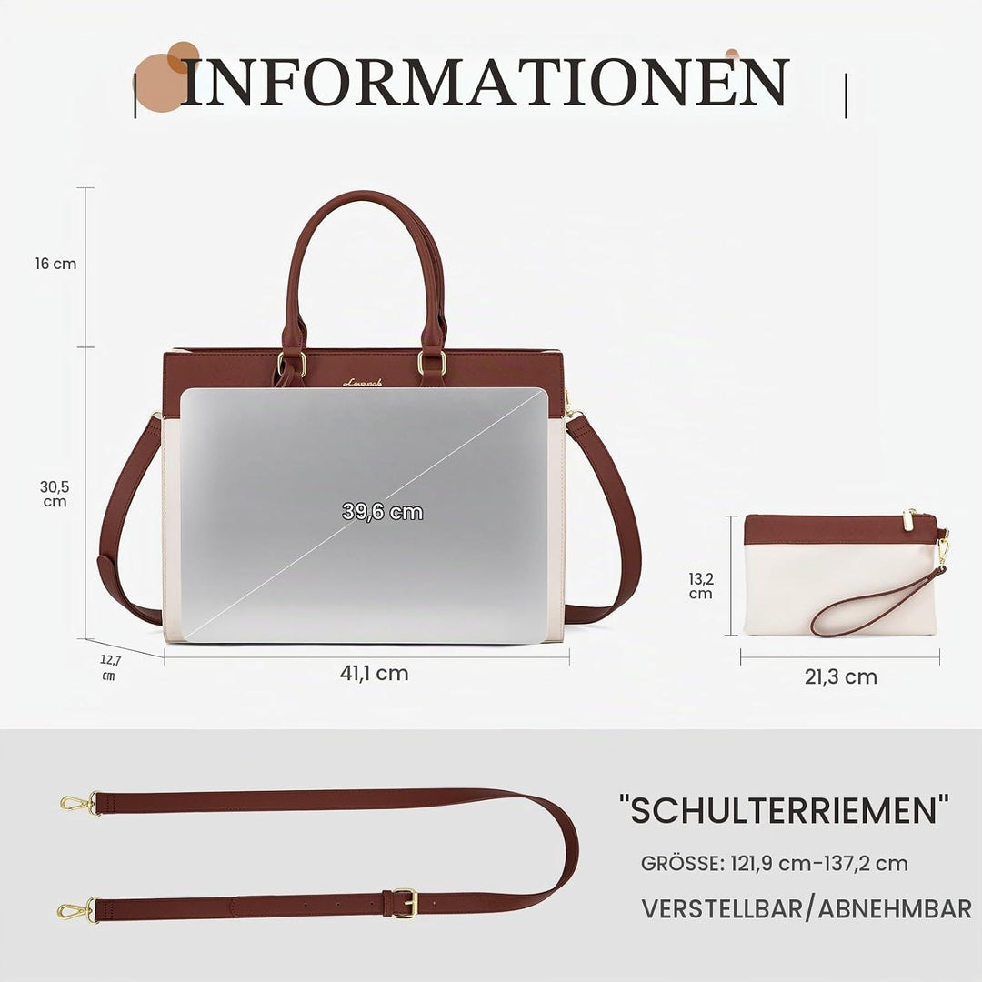 LOVEVOOK Laptoptasche Damen 15,6 Zoll, Gross Arbeitstasche Handtasche Schultertasche Wasserdicht PU