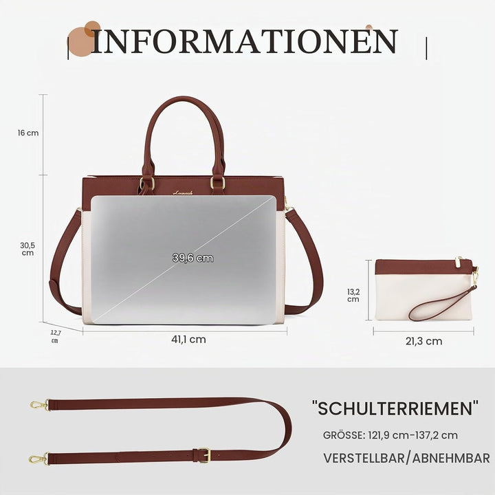 LOVEVOOK Laptoptasche Damen 15,6 Zoll, Gross Arbeitstasche Handtasche Schultertasche Wasserdicht PU