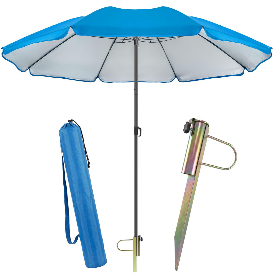 4smile Sonnenschirm Strand SunnyJoy, Blau – 3er Set inkl. Strandschirm windfest stabil, Rasendorn So