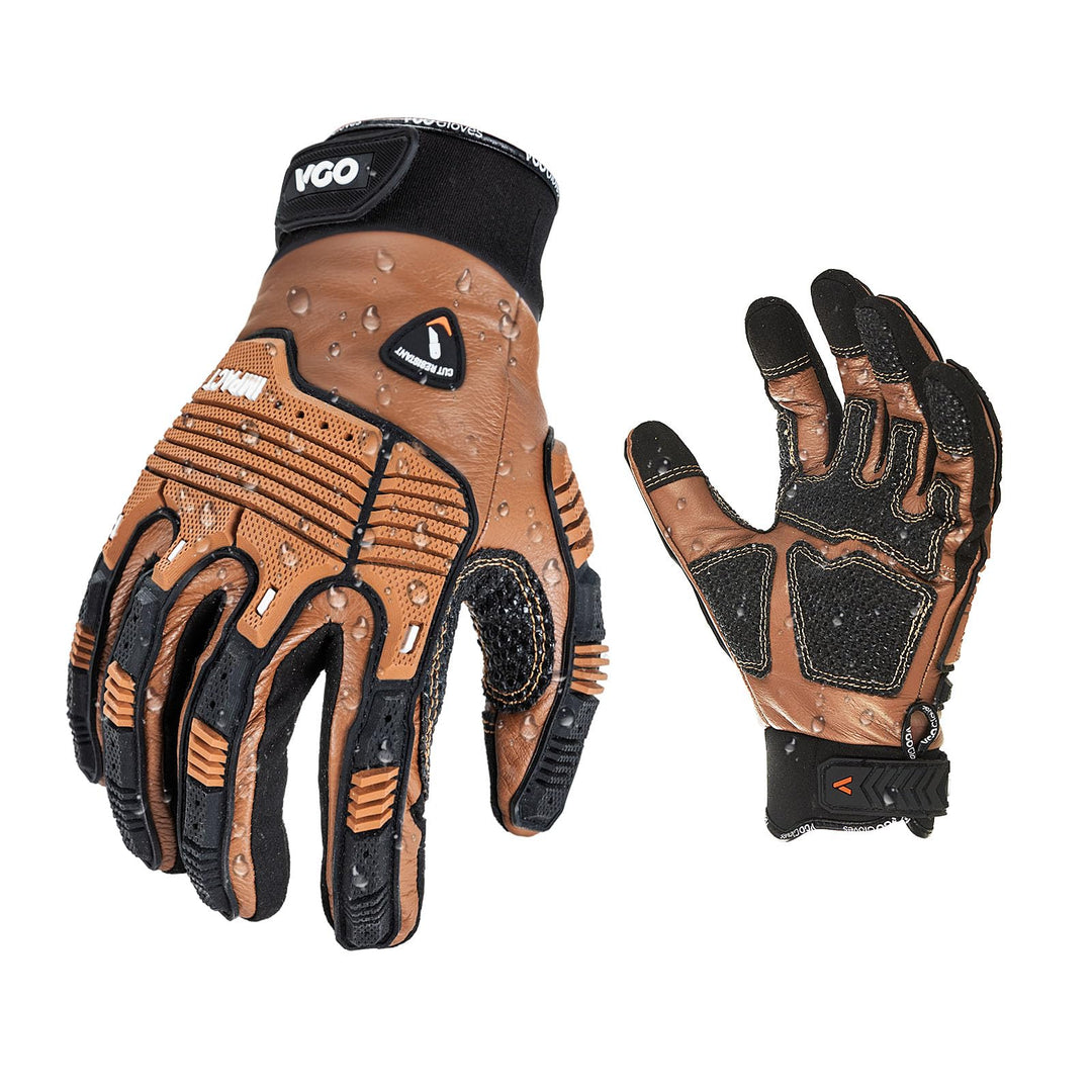 Vgo... 1 Paar Schnittfeste Handschuhe, Sicherheitsleder-Arbeitshandschuhe, Mechaniker-Handschuhe, HP