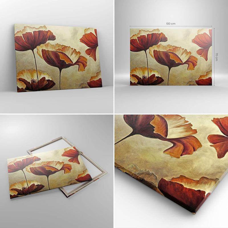 Bilder auf Leinwand 100x70cm Leinwandbild mit Rahmen Mohn Blume Wiese Gross Wanddeko Bild Schlafzimm