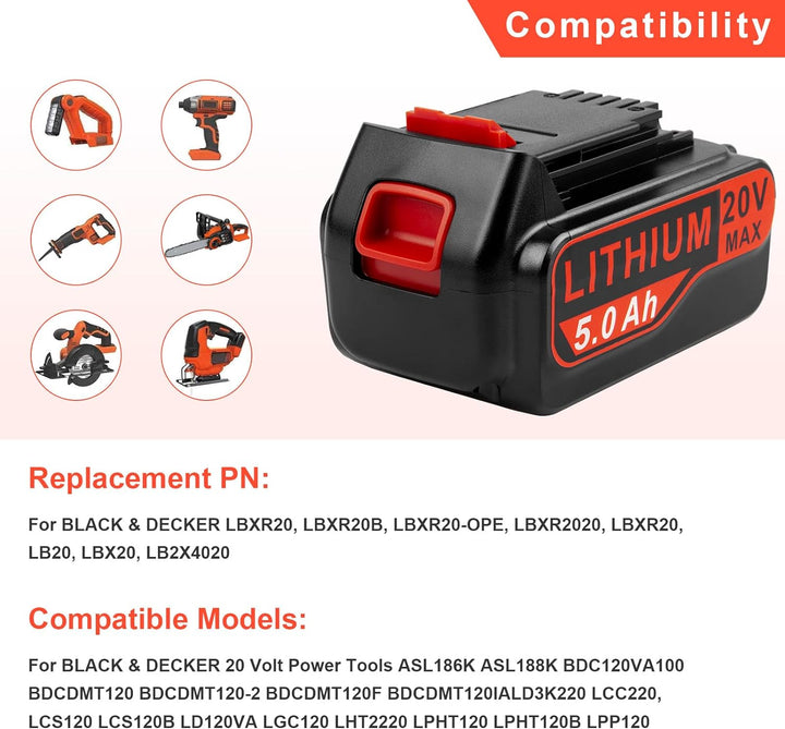 20V 5.0Ah Akku für Black+Decker 18V/20V ASUNCELL Li-ion Ersatzakku für alle 18V/20V Black & Decker H