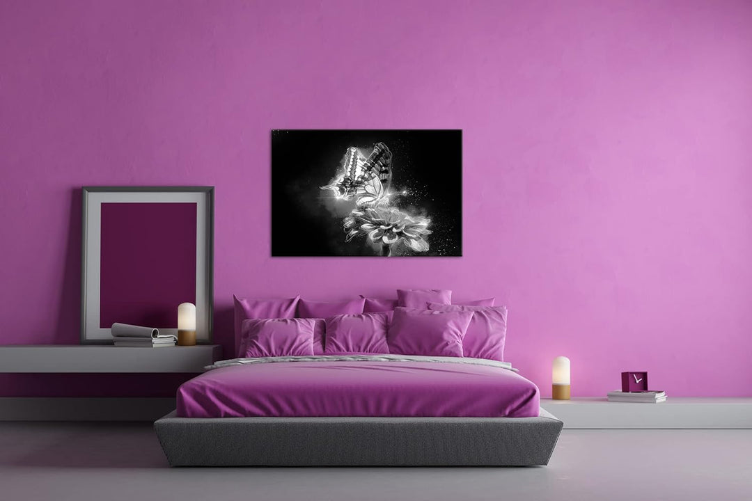 deyoli glitzernder Schmetterling Effekt: Schwarz&Weiss Format: 80x60 als Leinwandbild, Motiv fertig
