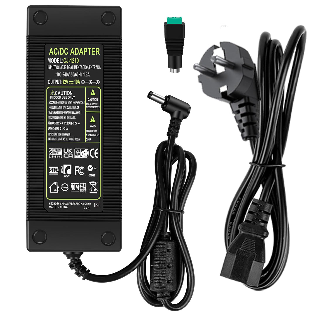 120W Netzteil 12V 10A mit DC Stromanschlüsse, AC 100-240V auf 12 V DC LED Driver Adapter, 5.5 x 2.5m