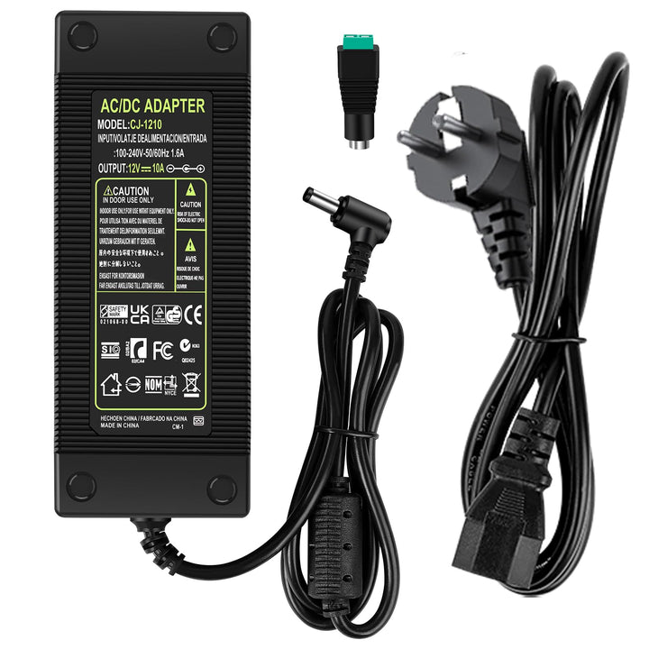 120W Netzteil 12V 10A mit DC Stromanschlüsse, AC 100-240V auf 12 V DC LED Driver Adapter, 5.5 x 2.5m
