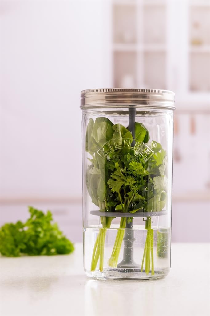 Kilner Kräuterbehälter-Set, hält Kräuter bis zu 3 Wochen frisch, 1 l Weithalsglas mit Edelstahldecke