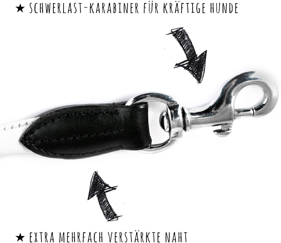 Monkimau Hundeleine Führleine für Hunde aus echt Leder verstellbar weiss, weiss