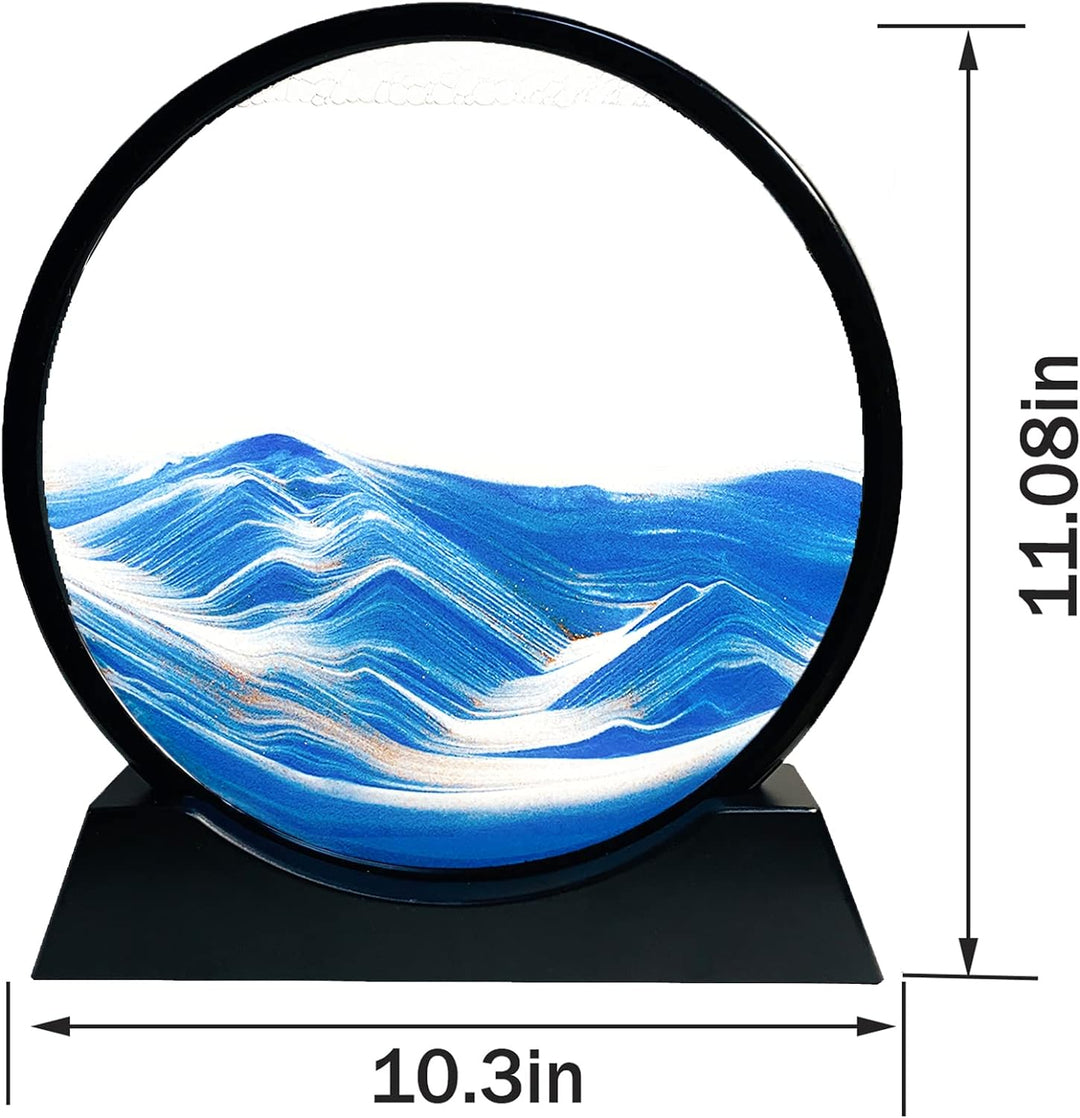 Dynamisch 3D Sandbilder zum Drehen, Fliessende Sandmalerei runder Glas Rahmen, Bewegtes Sandbild Nat