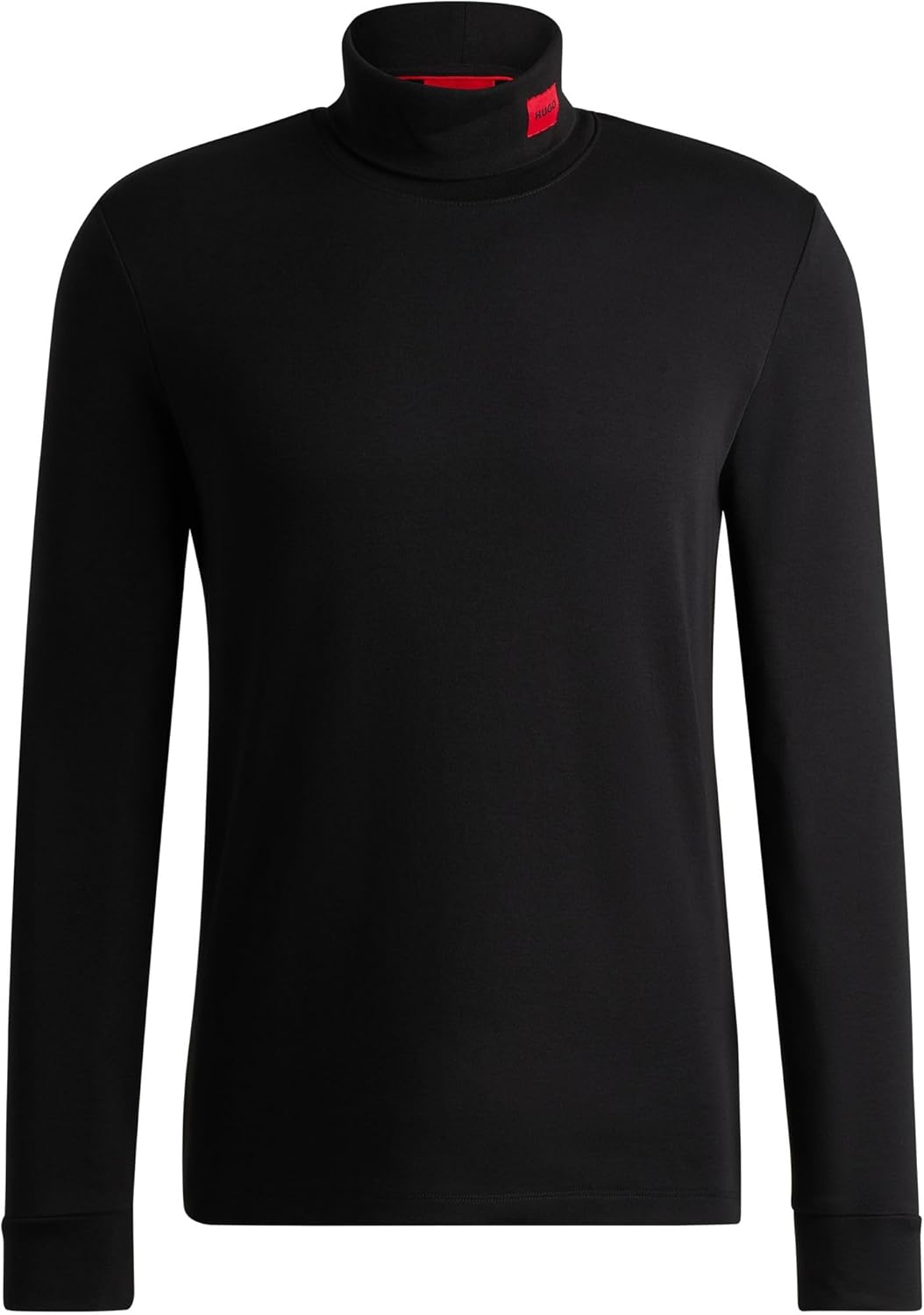 HUGO Herren Derollo224 Slim-Fit Longsleeve mit rotem Logo-Label S Black1, S Black1