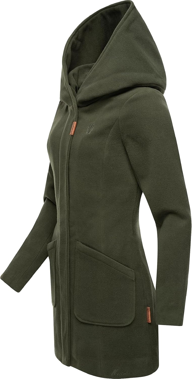 MARIKOO Damen Wollmantel Warmer Trenchcoat mit Kapuze Maikoo XS-5XL XL Olive, XL Olive