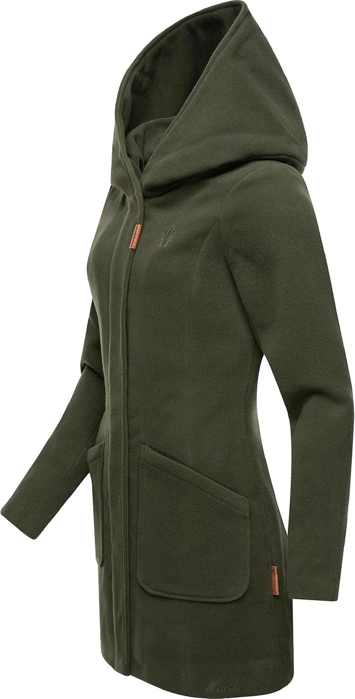 MARIKOO Damen Wollmantel Warmer Trenchcoat mit Kapuze Maikoo XS-5XL XL Olive, XL Olive