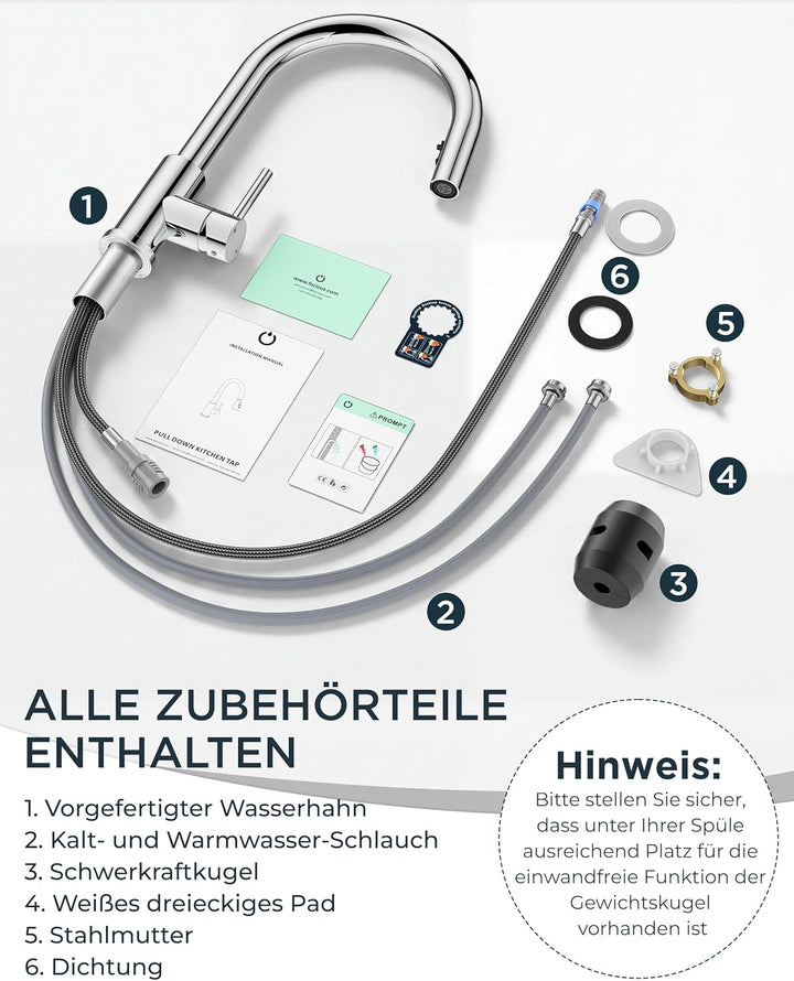 FORIOUS Wasserhahn Küche, Mischbatterie Küche mit Ausziehbar, Hochgebogene Küchenarmatur mit 2 Sprüh