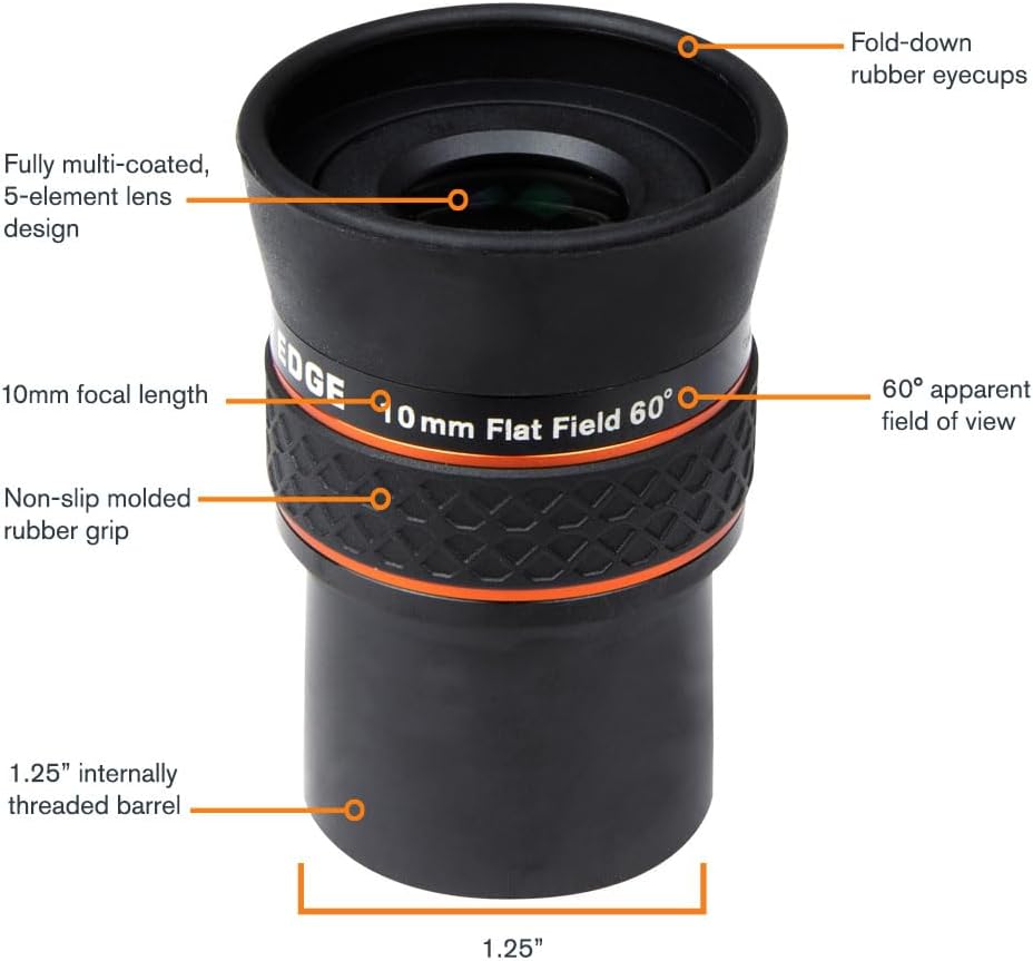 Celestron 93450 Ultima Edge 10 mm Parfokales Ultra-Flachfeld-Okular für 1,25 Zoll Fokussierer – Gest