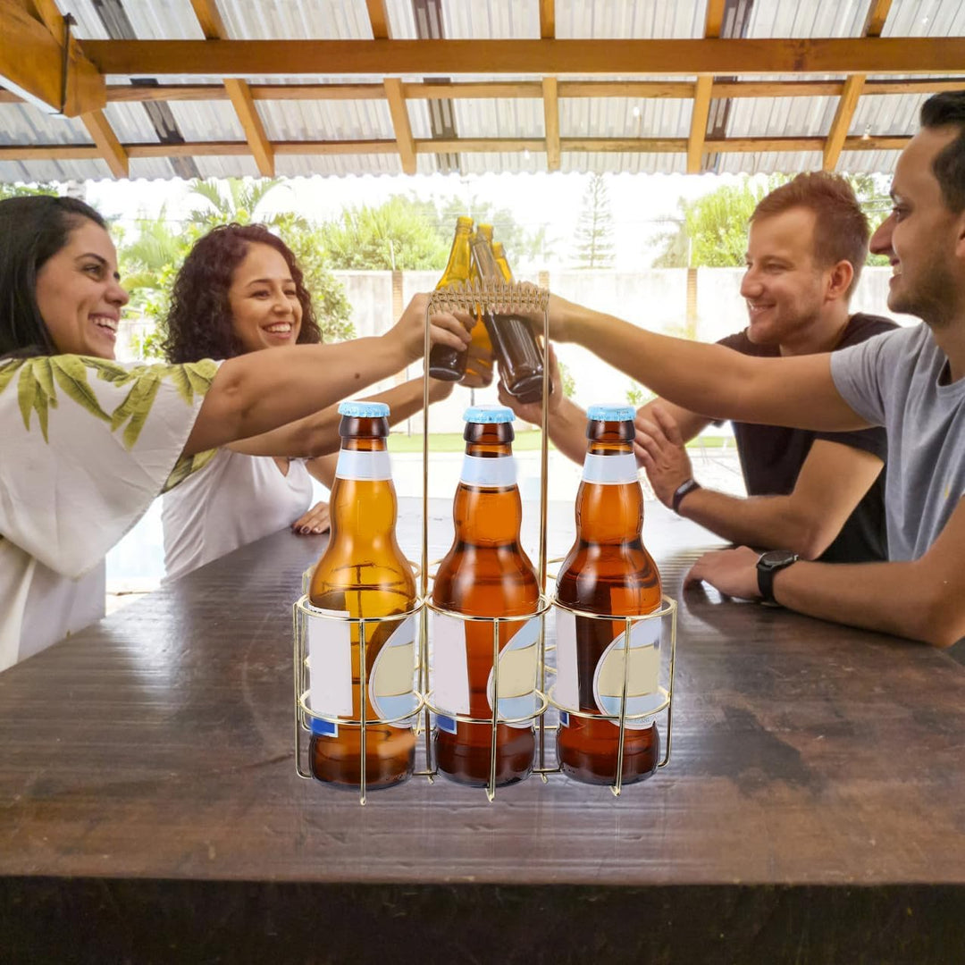 DOITOOL Bierflaschenhalter Metall Tragbarer Flaschenkorb Gold Klein Bruchsicher Für Grill Und Party