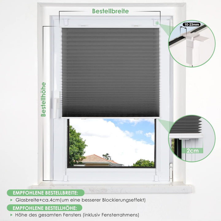 bobodeco Plissee ohne Bohren Klemmfix Faltrollo Jalousie Anthrazit 55x150cm (BxH), Plisseerollo Sich