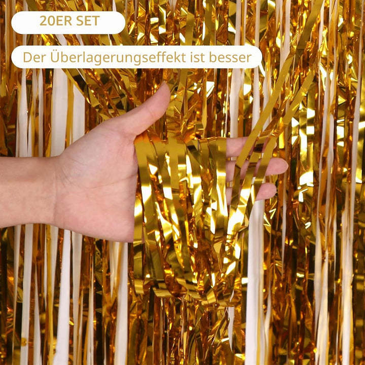 20 Stück Golden Lametta Vorhänge 1 x 2.5M Tinsel Curtain Folien Fransen Metallic Lametta Vorhange Go
