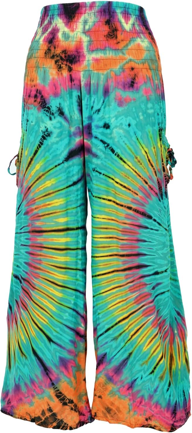 GURU SHOP Farbenfrohe Batikhose, Palazzohose, Weite Sommerhose, Damen, Synthetisch 36 Türkisgrün, 36