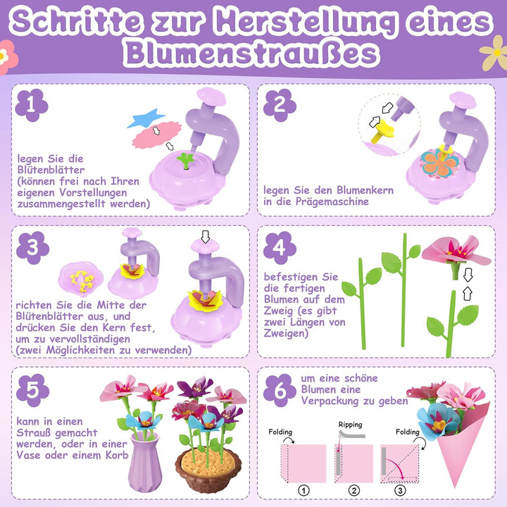 Charmofun DIY Blumen Bastelset Kinder, Basteln Mädchen 3 4 5 6 7 Jahre, Blumen Basteln Spielzeug mit
