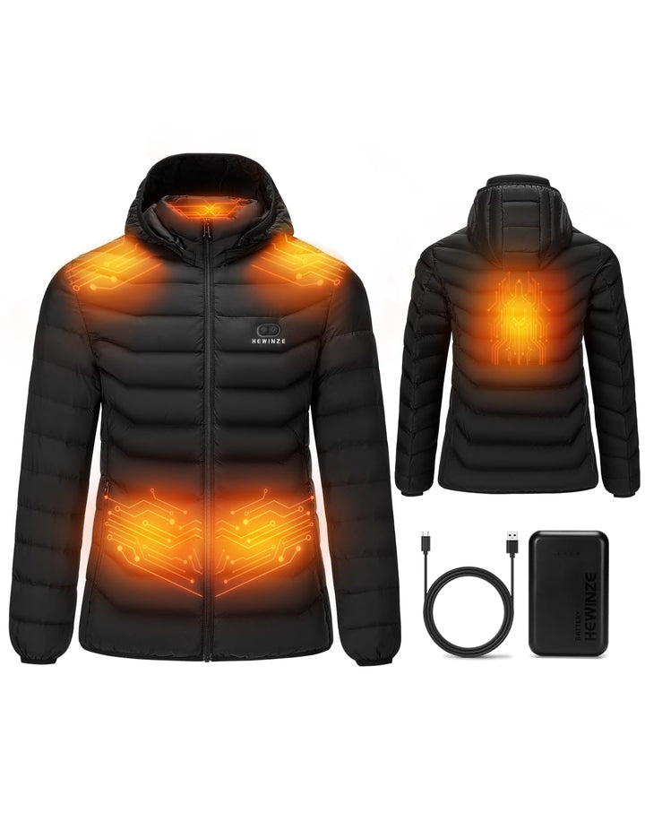 HEWINZE Beheizbare Jacke Damen Herren mit kapuze,Warme Pufferjacke Damen Herren mit akku,Winterjacke