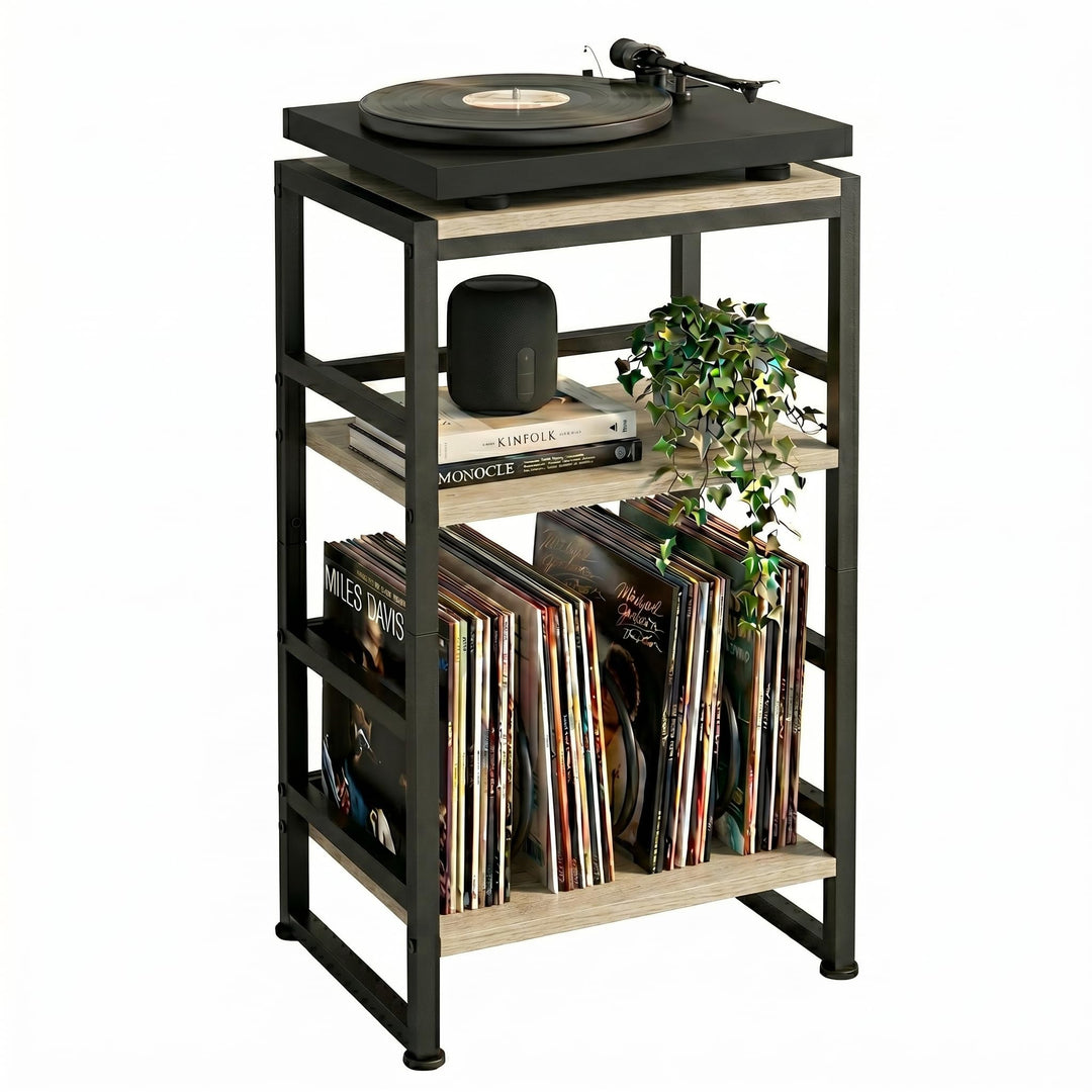 Plattenspieler-Ständer, 3 Etagen Beistelltisch,Plattenspielertisch Aufbewahrung von Schallplatten, b