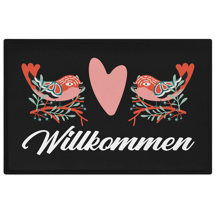 Trendation - Willkommen Vogel Grafik Fussmatte Geschenk Schöne Fussmatte Aussen und Innenbereich 60x