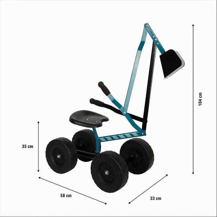 small Foot Bagger mit Rädern blau, Kinder-Sandbagger zum Draufsitzen, mit 360° Drehung, Metallgestel