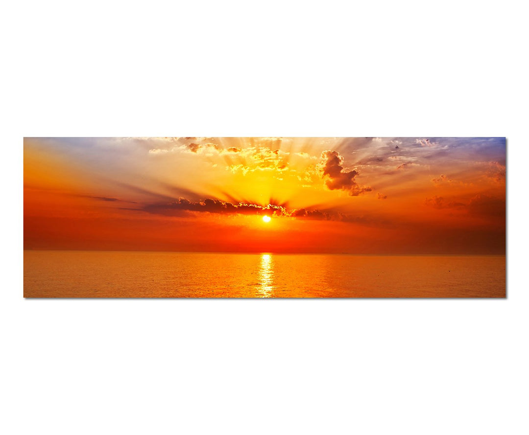 Paul Sinus Art Panoramabild auf Leinwand und Keilrahmen 150x50cm Meer Wolken Sonnenaufgang