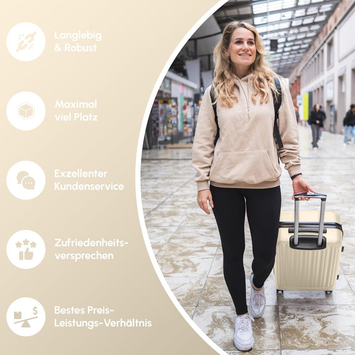 Easy Move ABS Hartschalenkoffer [ERGONOMISCH & SICHER] - Grosser Trolley Koffer mit 360° Rädern, Zah