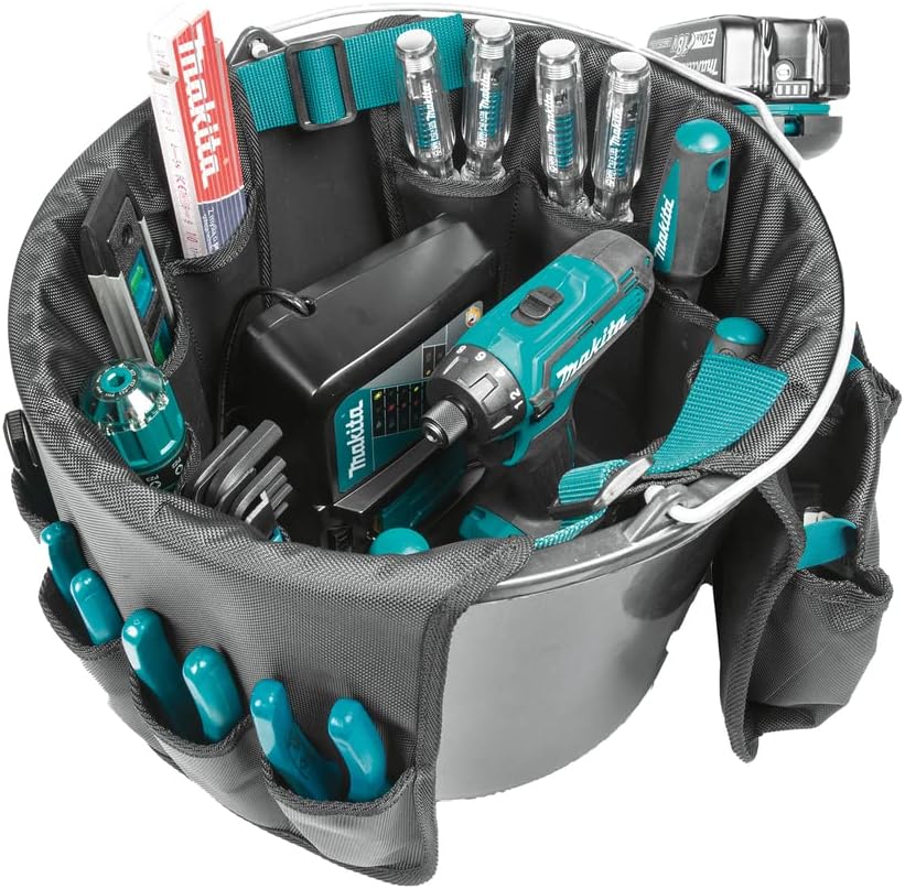 Makita E-15497 Eimertasche, bestens geeignet für 20 Liter Baueimer, viele Innen- und Aussenfächer, P