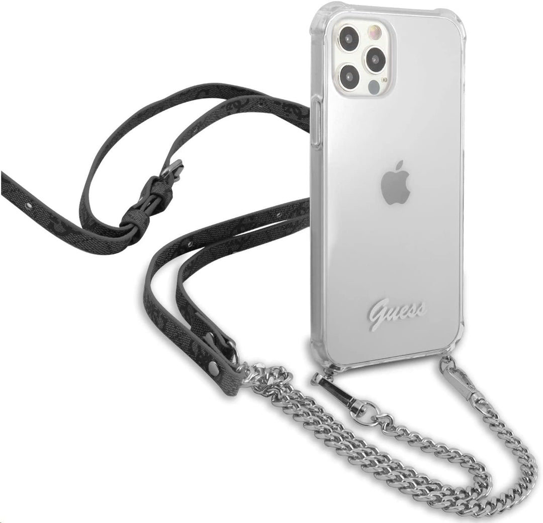 Guess Schutzhülle mit Kette Silber 4G Chain and Script für iPhone 12 / iPhone 12 Pro, transparent